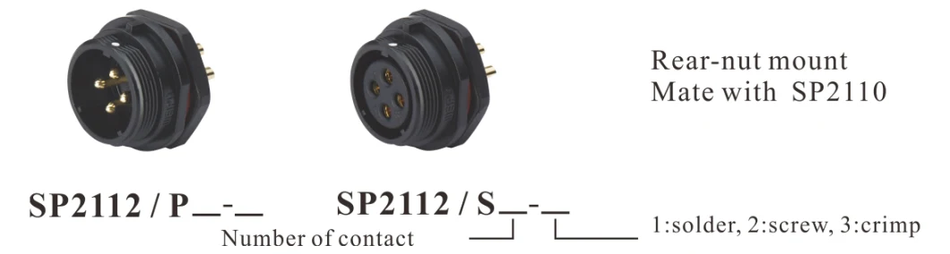 Weipu Connector Sp2112 IP68 Waterproof Rear Nut Mount Receptacle Solder Crimp Connector