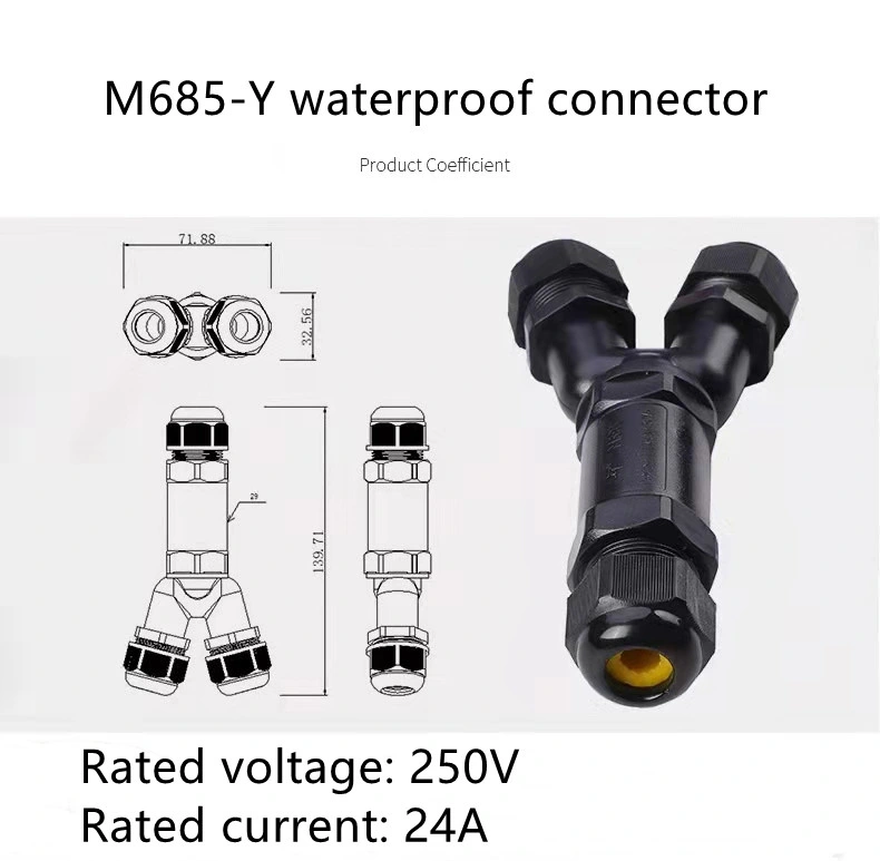 M685 IP68 Y Type 2p 3p 4p 5p Waterproof Cable Connector for Street Light