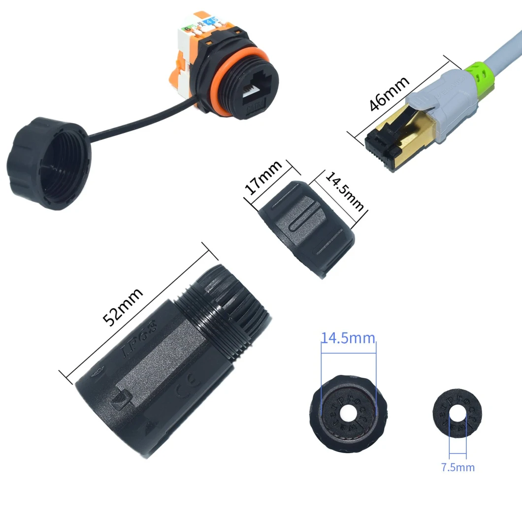 Yxy Outdoor IP68 IP67 Wire Cable Panel Mount 8pin RJ45 CAT6A CAT6 Cat5e Waterproof Connector