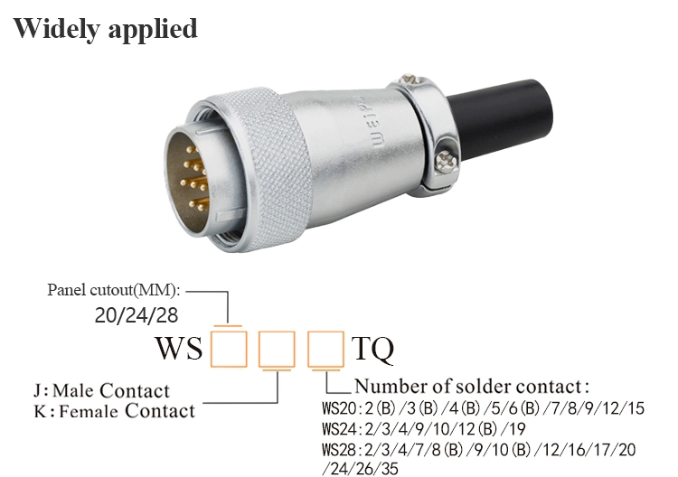 Weipu Ws Series Male Metale Plug PVC Sleeve Cable Connector 2pin 3pin 4pin Aviation Plug