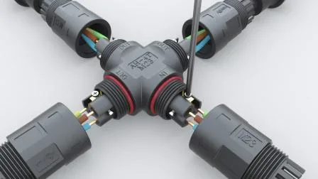 X Type Cable Splitter IP67 Waterproof Power 4 Way Screw Terminal Connector